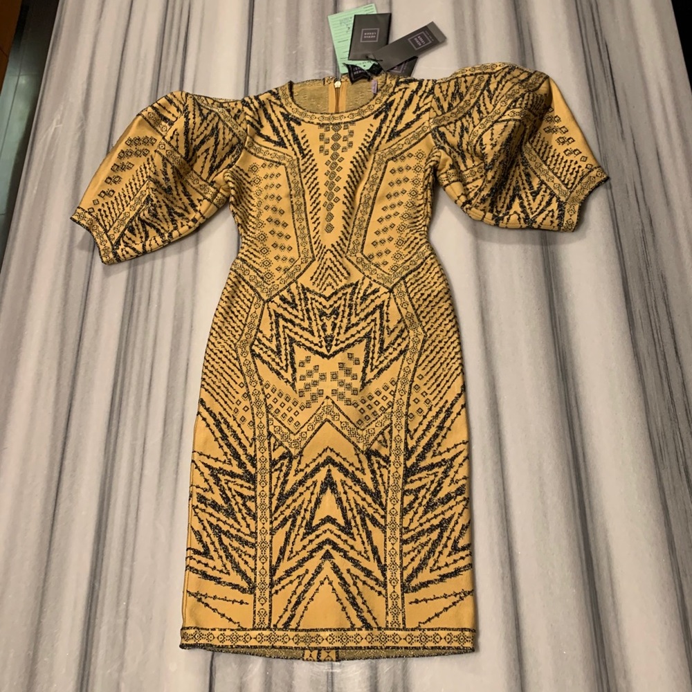 HERVE LEGER Puff Sleeve Dress, S, NWT